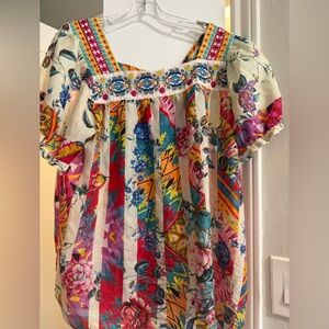 Johnny Was Colorful Floral Blouse